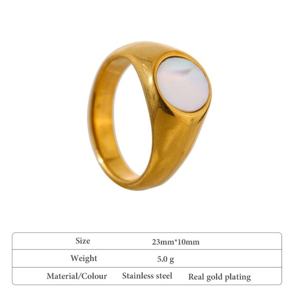 New 18K Gold Plated Mother Of Pearl Signet Ring - Picture 5 of 7